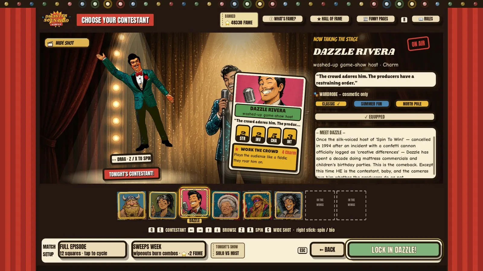 Character select — the roster of contestants