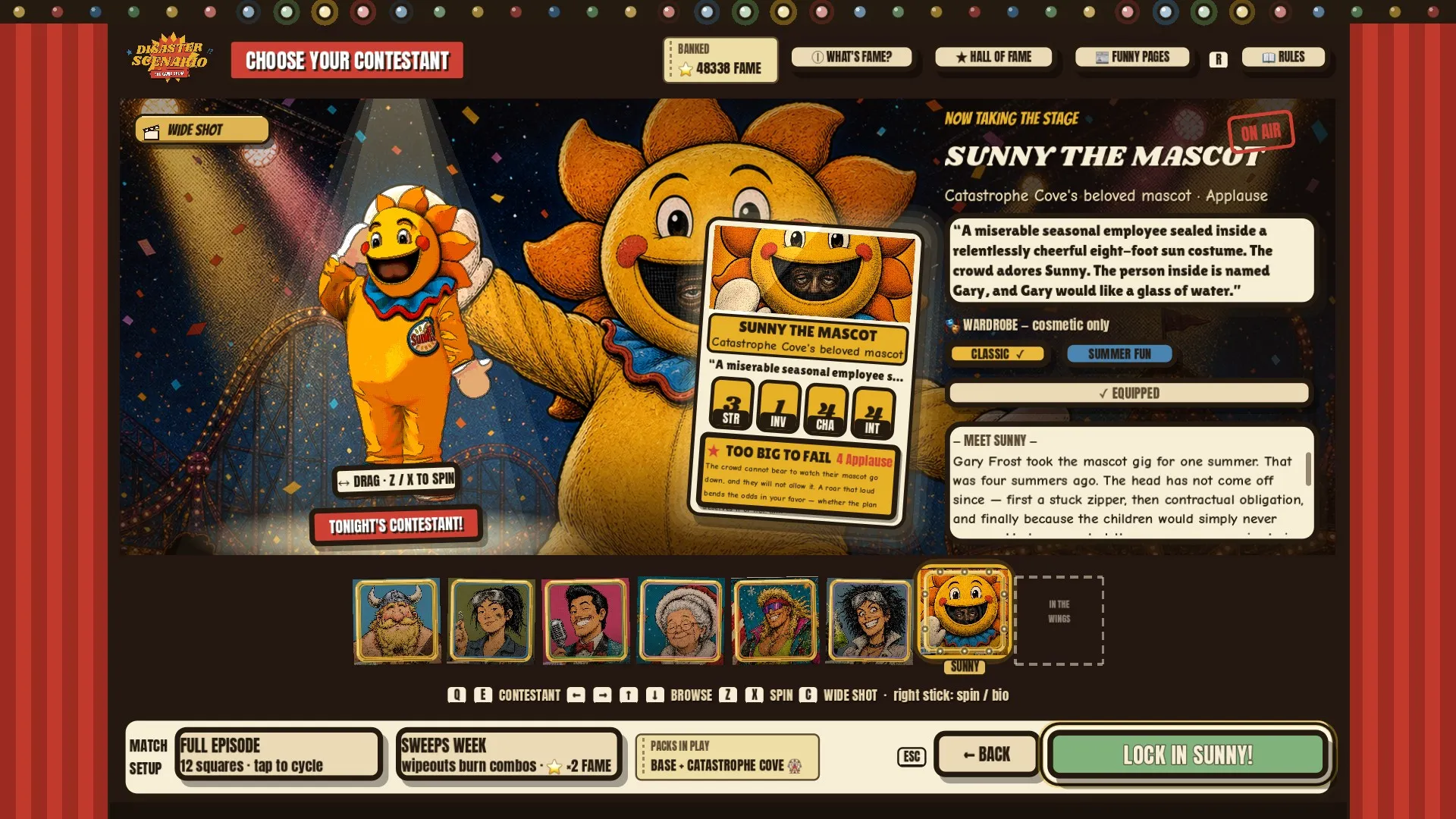Sunny the Mascot on the character-select roster